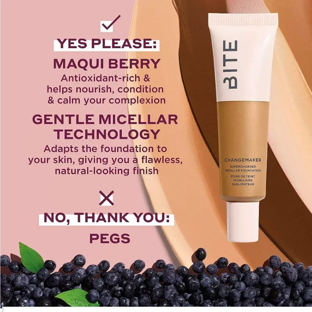 BITE BEAUTY Changemaker Foundation In T135 Tan with Warm Peach Undertone